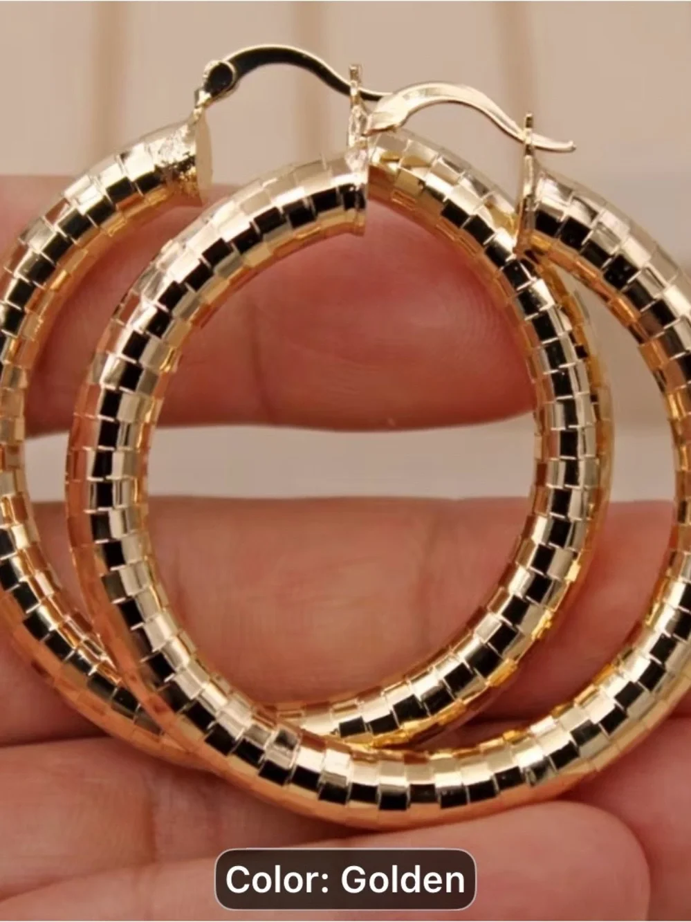 Golden Textured Hoop Earrings - Women Jewelry